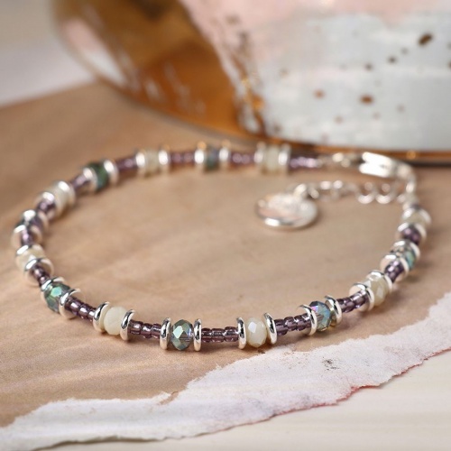 Mauve Mix Bead Bracelet with Silver Plated Spacer Beads by Peace of Mind